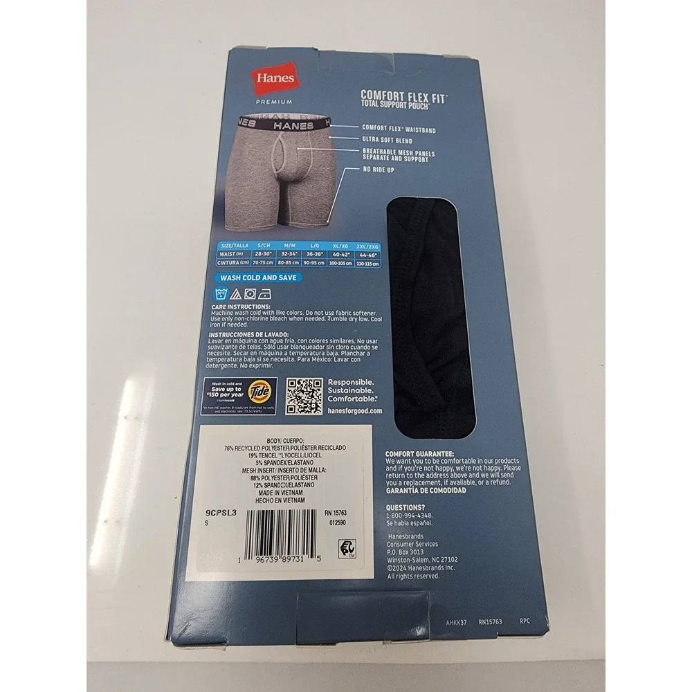 Hanes Mens Comfort Flex Fit Boxer Briefs Multicolor Lyocell Blend Casual Size S